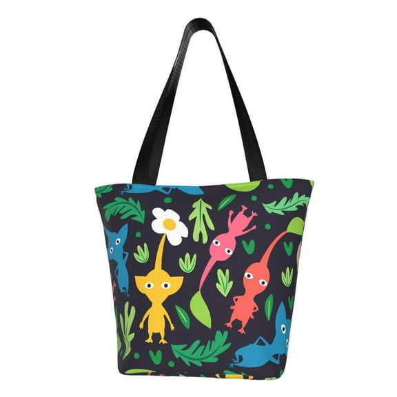 Lsque Pikmin Pattern Beach Tote,Shoulder Handbag,Spacious Tote Bag,Lightweight Travel Bag,Versatile Shopping Bag