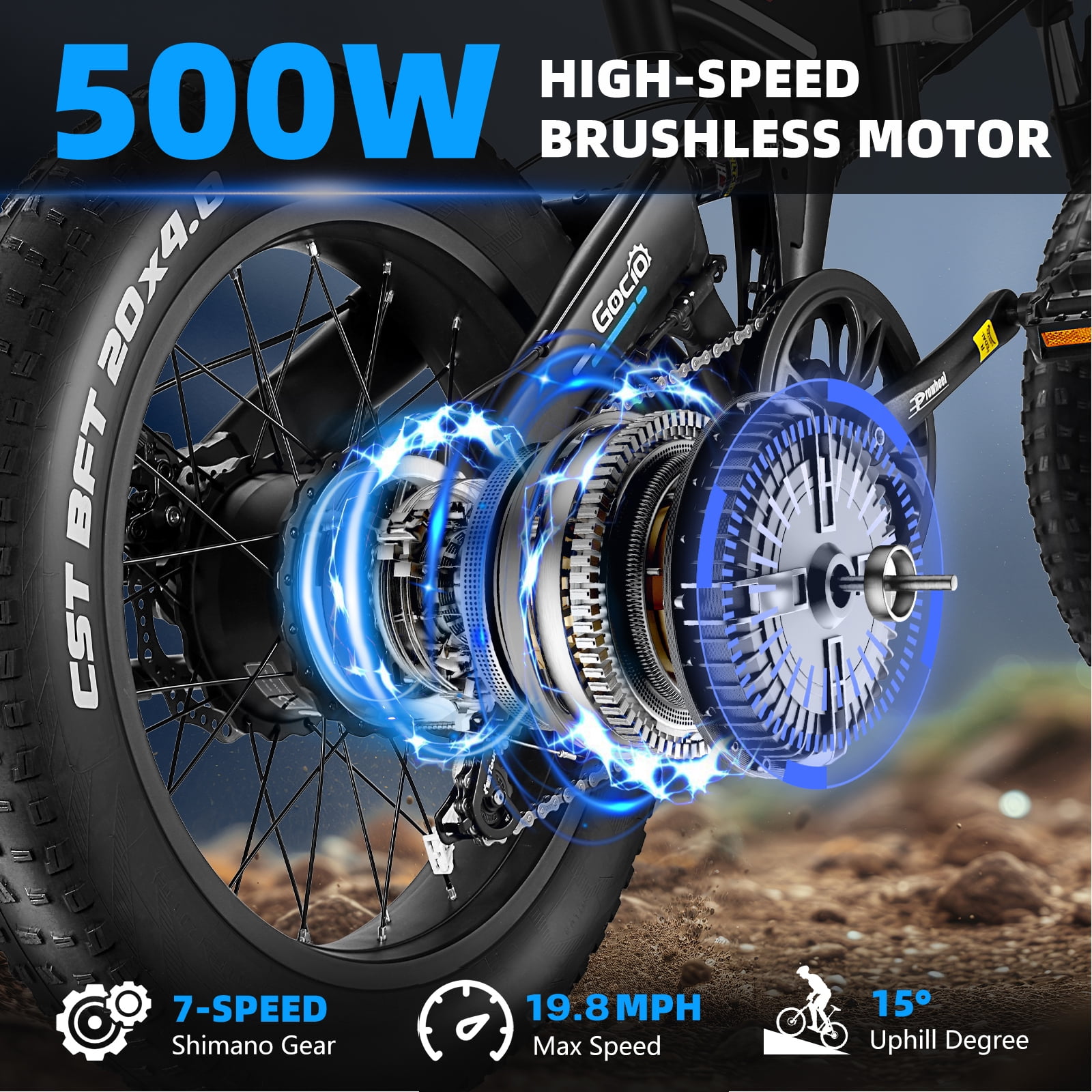 Gocio Foldable Electric Bikes Adult 20"x4" Fat Tire Electric Bike, 48V 10.4Ah, 500W Electric Mountain Bike Full Suspension, LCD, Shimano 7 Speed Electric Cruiser Bicycle UL2849 Certified