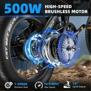Gocio Foldable Electric Bikes Adult 20x4 Fat Tire Electric Bike, 48V 10.4Ah, 500W Electric Mountain Bike Full Suspension, LCD, Shimano 7 Speed Electric Cruiser Bicycle UL2849 Certified