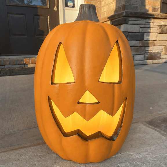 16in Pre-lit Halloween Pumpkin Jack O' Lantern with Bulbs for Porch, Front Door, Fireplace, Outdoor Decor