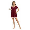 thumbnail image 3 of Women's Short Sleeve V Neck Sleepshirts With Pocket Ladies Home Pajamas Soft Comfy Nightdress,Lightweight Fabric,S-3XL,Wine red, 3 of 6