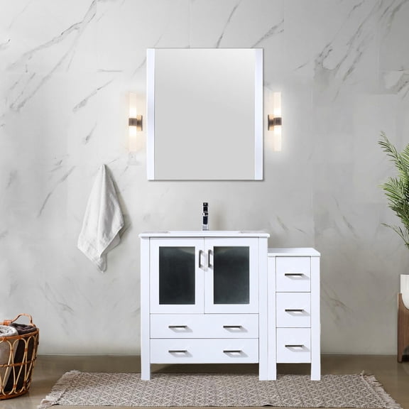 Durable and Spacious - 42-inch White Bath Vanity with Faucet, Mirror and Side Cabinet for Long - lasting Bathroom Use