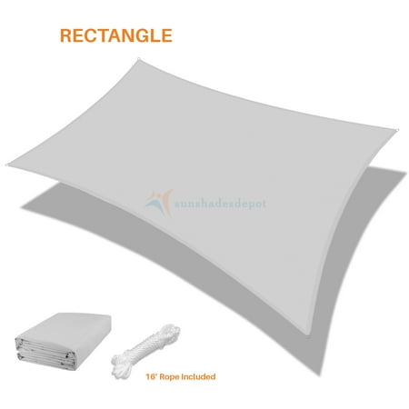 Sunshades Depot 13 ' FT x 18' FT Rectanlge Waterproof Knitted Shade Sail Curved Edge Light Grey 180 GSM UV Block Shade Fabric Pergola Cartpot Awning Canopy Replacement Awning Customize Available