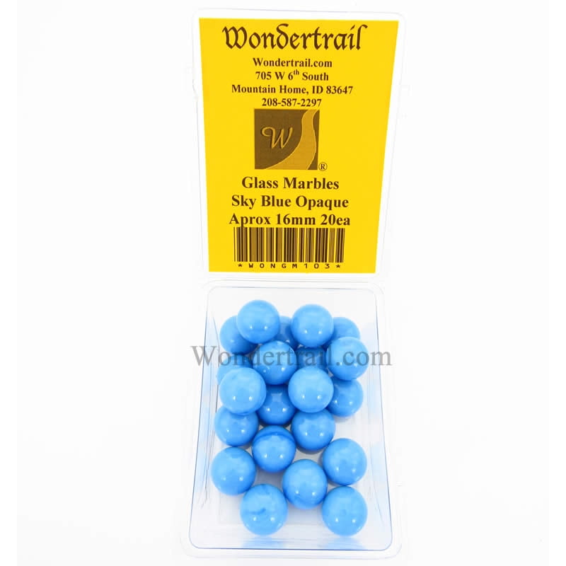 Sky Blue Opaque 16mm Glass Marbles Pack of 20 Wondertrail
