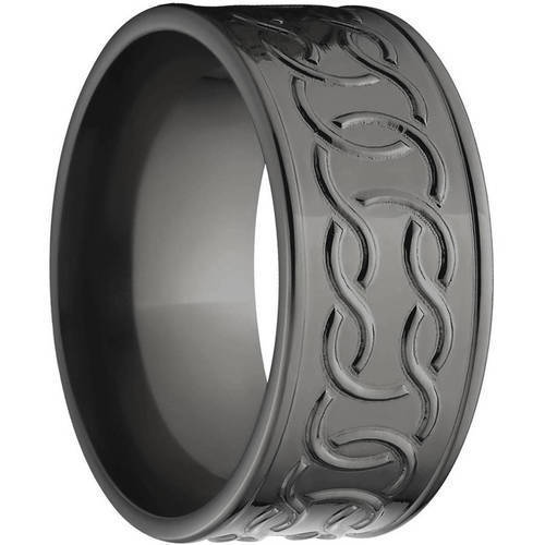 10mm Flat Black Zirconium Ring with a Milled Celtic Design