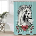 thumbnail image 4 of Retro Cartoon White Horses Shower Curtain for Bathroom, Red Flowers Green Leaf Waterproof Shower Curtains Washable Quick Dry with Hooks Bathtub Curtains 72x72 IN, 4 of 7