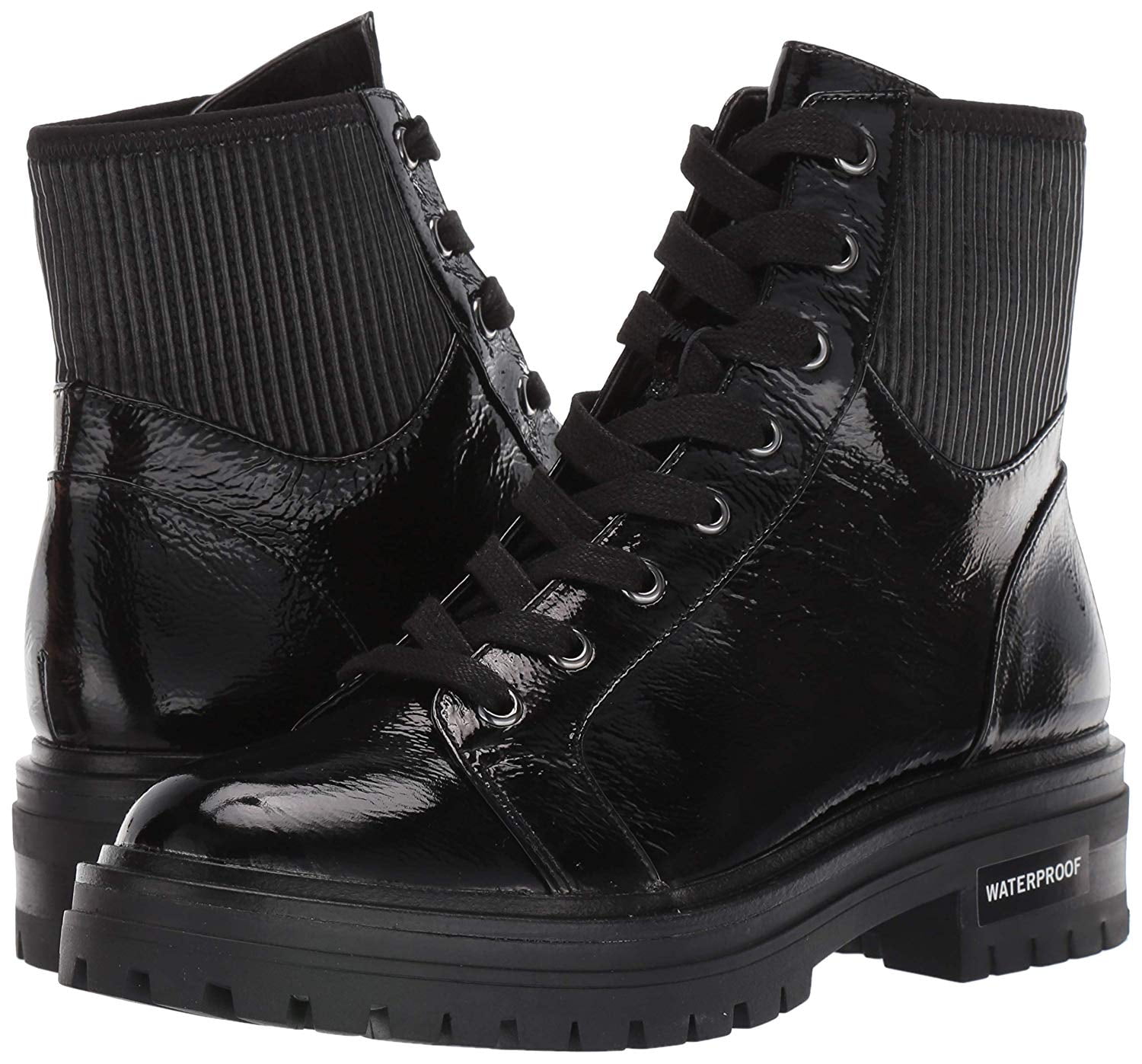 KENNETH COLE NEW YORK Womens Black Comfort Lug Sole Stretch Rhode Round Toe Block Heel Lace Up Leather Combat Boots 8.5 M Walmart
