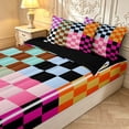 thumbnail image 3 of Manfei Contemporary Grid Zipper Full Size Comforter Sets with Fitted Sheet and 2 Pillowcases,Checkered Art Zipper Bedding Set,Black Blue Orange,Black Reversible,4pcs, 3 of 8