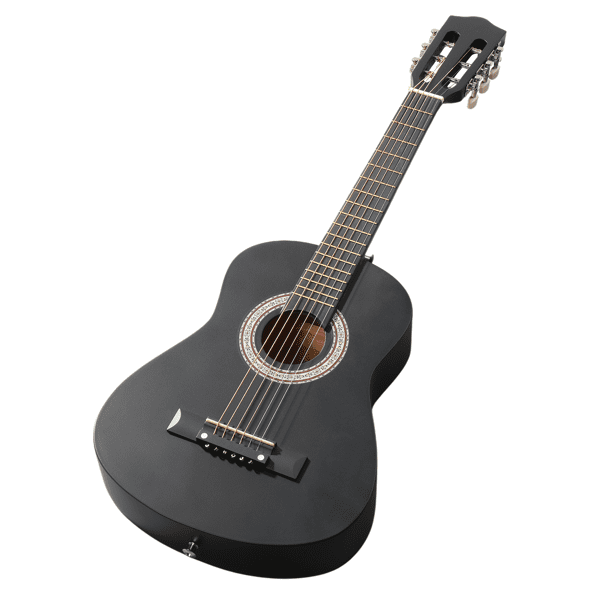 30in Round Acoustic Guitar with Picks, Strings, Capo, Case, Tuner, and Strap (Matte Black)