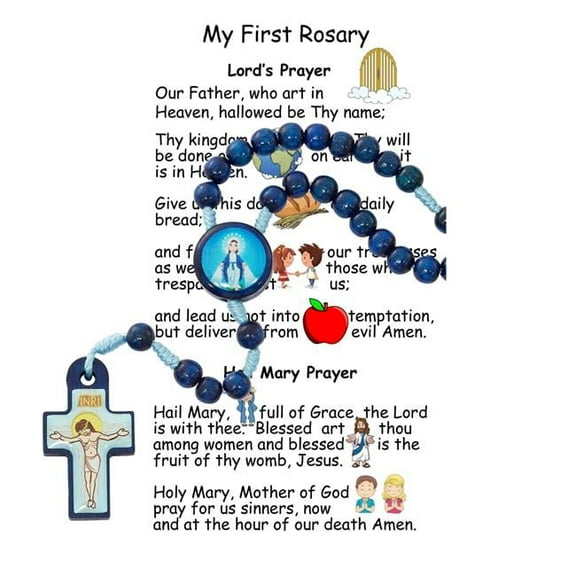 Mcvan P588RC 10 in. Blue Wood Kiddee Miraculous Rosary On First Rosary Card
