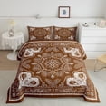 thumbnail image 2 of Homewish Victorian Flower Full Size Comforter Sets,Retro Abstract Damask Bedding Comforter Set,Brown White Bedding Sets For Men Women,,Lightweight Room Decorative Reversible,3-Piece, 2 of 8