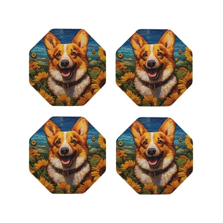 

Tideii Artistic Sunflower Corgi for Leather Coasters 4 Pieces Anti-fouling and Anti-scalding Decorative Coasters Suitable for Restaurants Kitchens Coffee Shops-Octagon