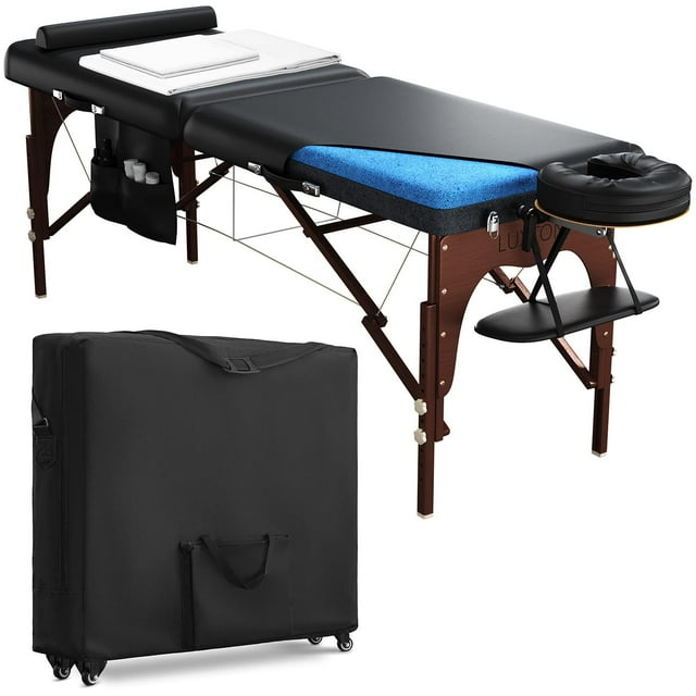 Luxton Home Table de Massage en Mousse à Mémoire de Forme Premium avec Étui de Transport Roulant, Draps Lavables et Plus - Lit de Massage Portable Plus Épais et Plus Large - Pliable Ergonomique Professionnel - Hauteur Réglable