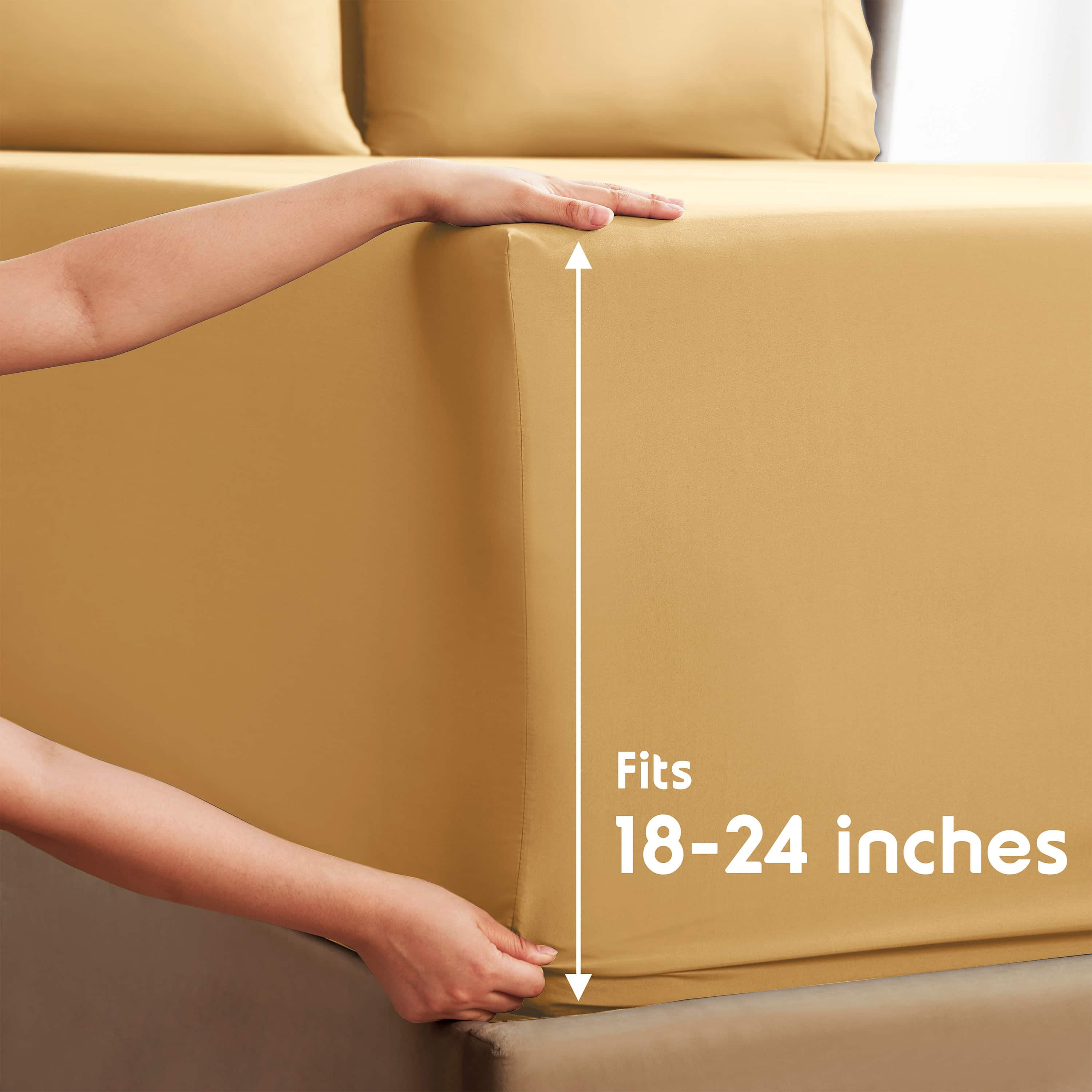 LammaLoe Extra Deep Pocket California King Sheets Set, 4 Piece, Fits 18"-24" Mattress, Breathable & Extra Soft Bed Sheets, Camel Gold