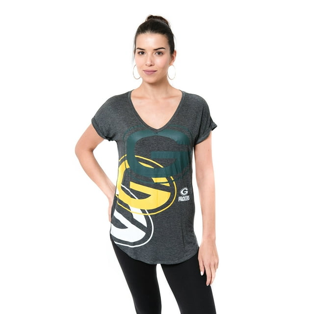 NFL Green Bay Packers Camiseta de mujer con cuello en V suave modal camiseta grande gris