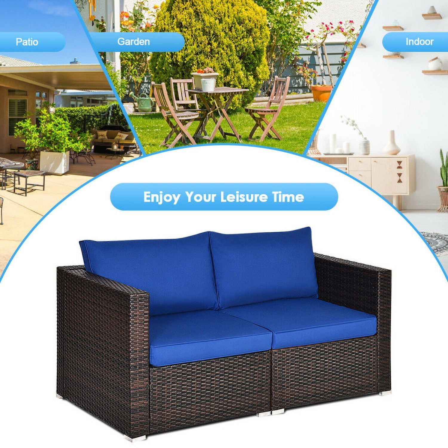 Aimee Lii 2PCS Patio Rattan Sectional Conversation Sofa Set, Outdoor Patio Set, Navy Aimee Lii 2PCS Patio Rattan Sectional Conversation Sofa Set, Outdoor Patio Set, Navy