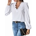 thumbnail image 3 of Women Long Lantern Sleeve Blouse Tops V Neck Shirts Loose Blouses White M, 3 of 9