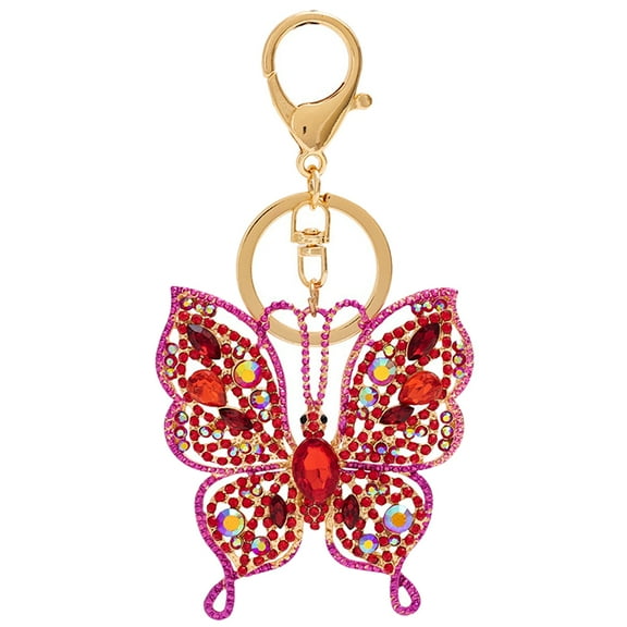 harmtty Women Fashion Butterfly Rhinestones Key Holder Keychain Bag Hanging Ornament,Rose Red