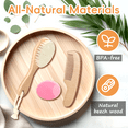 thumbnail image 7 of Baby Hair Care Kit, Wooden Natural Goat Bristles Brush Cradle Cap Comb + Pink Baby Shower Scrubber Set for Newborns Toddlers Boys Girls Baby Grooming Kit, 7 of 7