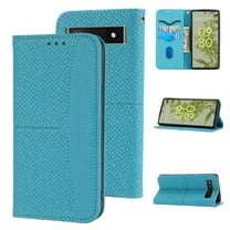 Dteck Wallet Case for Google Pixel 6A 6.1 inch,Drop Protection Premium PU Leather Magnetic Flip Holder ID Credit Card Slots Phone Cover with Wrist Strap,Blue