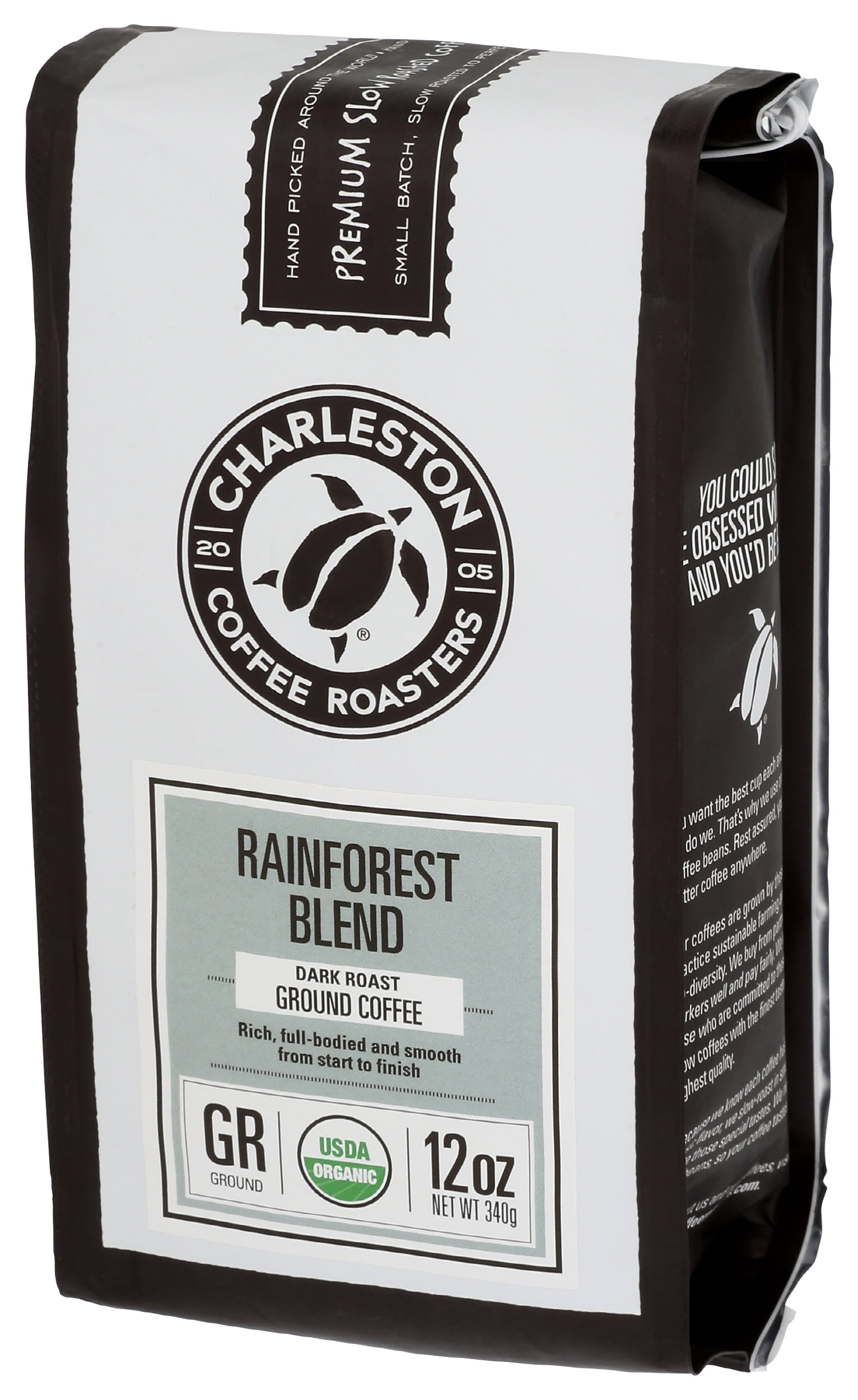 Pack of 6, Charleston Coffee Roaster Rainforest Blend Whole Bean Coffee, 12 oz