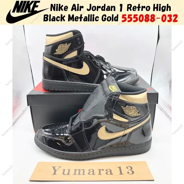 N I-K-E A i r-Jor-dan 1 Retro High Black Metallic Gold 2020 555088-032 Men's Size