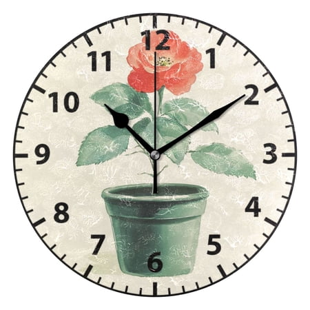 Painting Red Rose Wall Clock Modern Small Clock Black Hands for Office, Home, Bedroom,School 9.84in