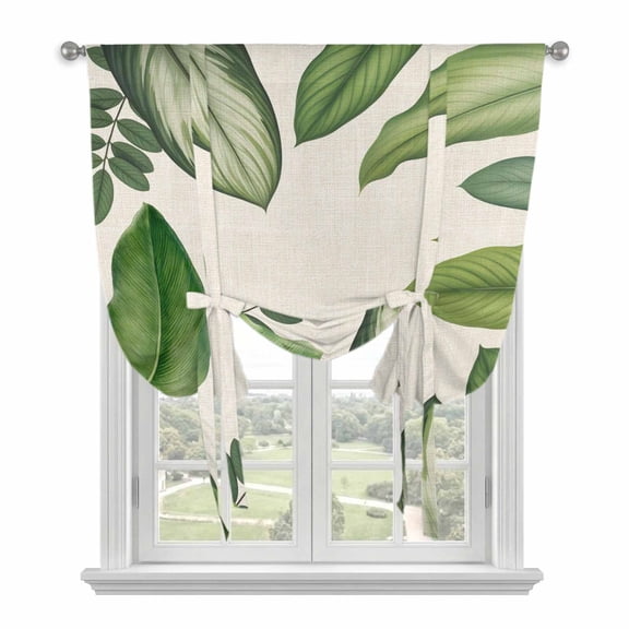 Green Leaves Balloon Curtains for Bedroom/Front Door/Bathroom, Tropical Summer Botanical Watercolor Elegant Rustic Tie Up Curtains 63 Inch Length Kitchen Curtains Shades for Windows 46"x63"