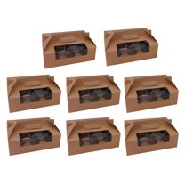 8PCS 6 Cavity Cupcake Box Dessert Treat Holder Portable Paper Containers Bakery Cake Carriers (Kraft Paper)