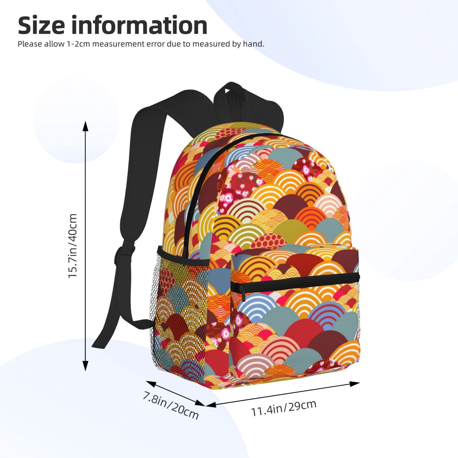Gukieu Japanese Style Fish Scales Print Backpack, Waterproof Backpack with Adjustable Shoulder Straps, Suitable for Campus, Business, Travel, Unisex