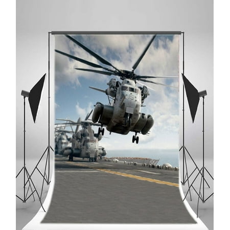 Image of Photography Military Helicopter Backdrop 5x7ft Air Vehicle Runway Sea Background Shooting Props Video Studio