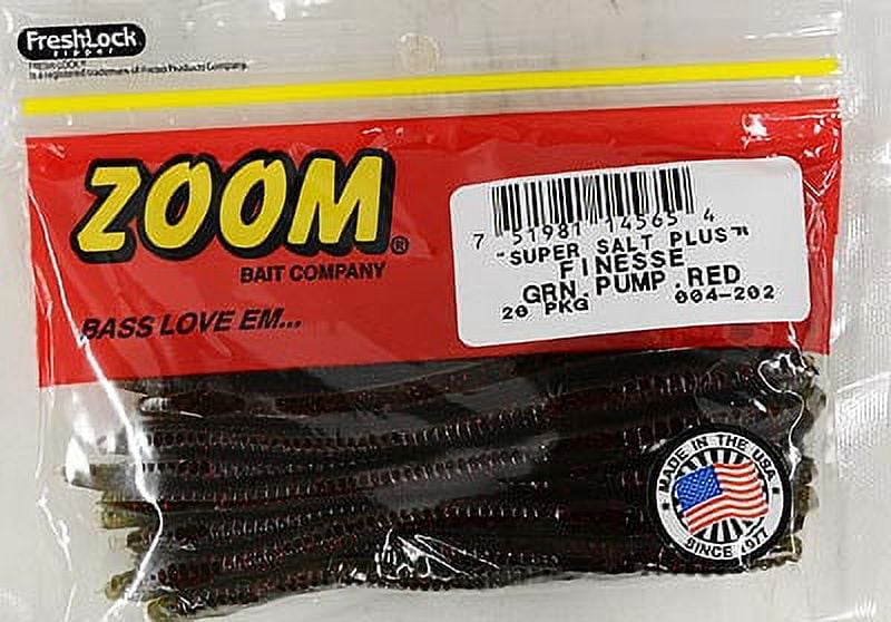Zoom Finesse Worm Freshwater Fishing Soft Bait, Watermelon Red, 4 1/2,  20-pack 