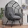 Oversized Wicker Egg Chair, Outdoor Indoor Rattan Patio Egg Lounge Chairs with Cushion 500lbs Capacity for Living Room, Balcony, Backyard(Black)