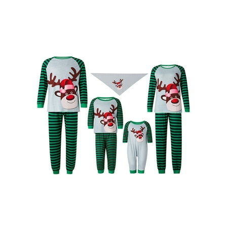 

SHIBAOZI Kids Baby Family Christmas Matching Sleepwear Cartoon Elk Print Matching Holiday Xmas Stripe Pajamast