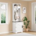thumbnail image 6 of Space-Saving Farmhouse Hall Tree with Shoe Storage - 23.6" Narrow Entryway Bench, 5 Coat Hooks, 2 Open Cubbies, Barn Door - Small Coat Rack Cabinet for Hallway, Living Room, Mudroom - White, 6 of 8