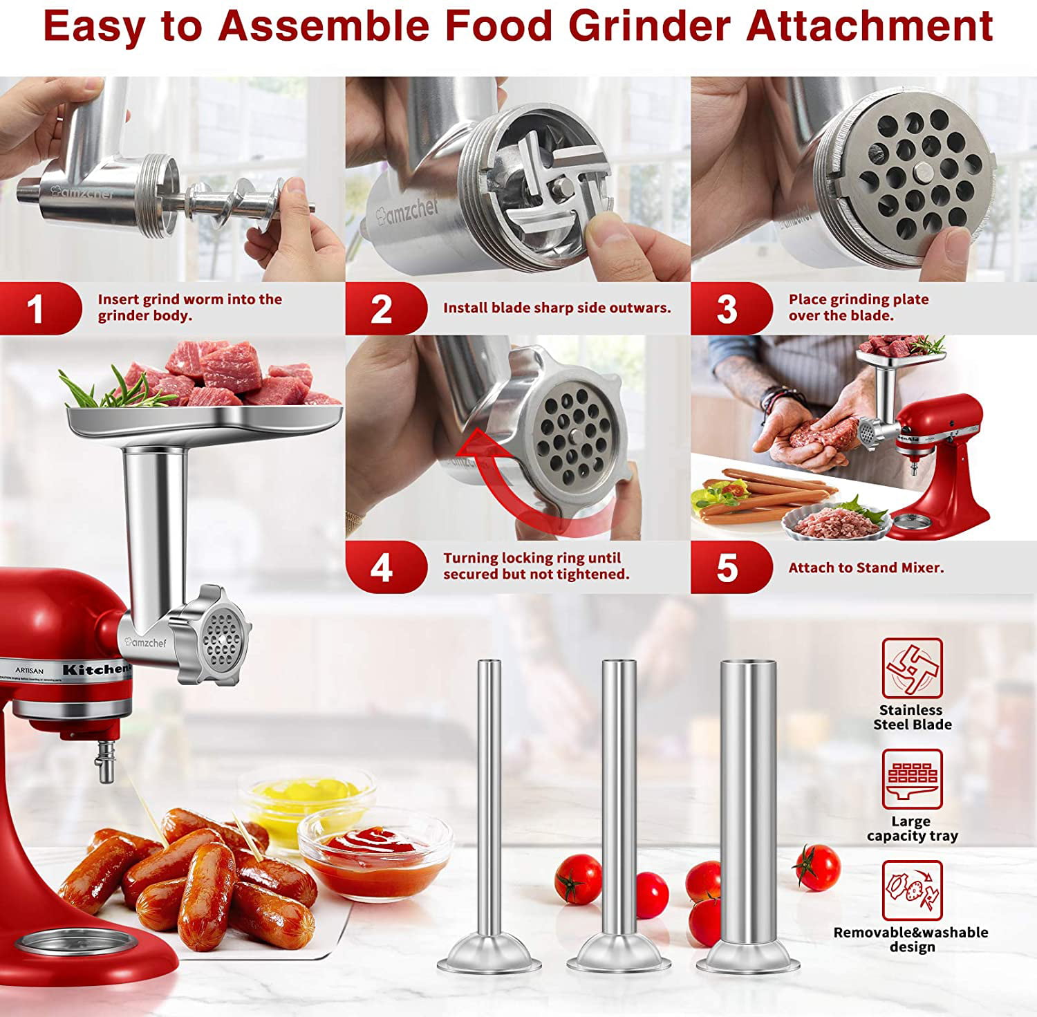 Metal Food Grinder Attachments For Kitchenaid Stand Mixers,meat Grinder,  Sausage Stuffer, Burger Press Non-stick Hamburger Mold With Wax Patty Paper  Sheets - Temu