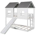thumbnail image 2 of DreamBuck Twin over Twin House Bunk Bed, Twin Size Wooden Bunk Bed with Slide, Windows, and Ladder, Floor Bunk Bed, Wood Fun Playhouse Bunkbed Frame for Teens, Adults, White, 2 of 7