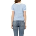 thumbnail image 3 of INSPIRE CHIC Women's Bow Tie Contrast Color Textured Short Sleeve Top Blouse Light Blue S, 3 of 5