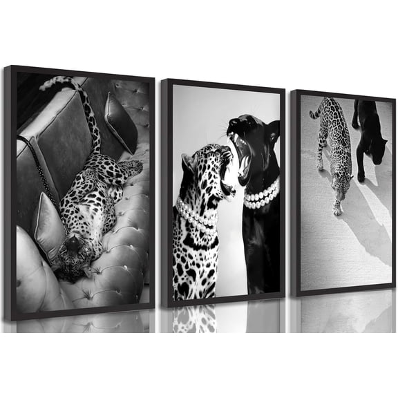 Black and White Cheetah Canvas Wall Art Vintage Trendy Wild Leopard Painting Picture Wall Decor Poster Print Artwork for Bedroom Living Room Apartment Home Decoration （Only canvas）