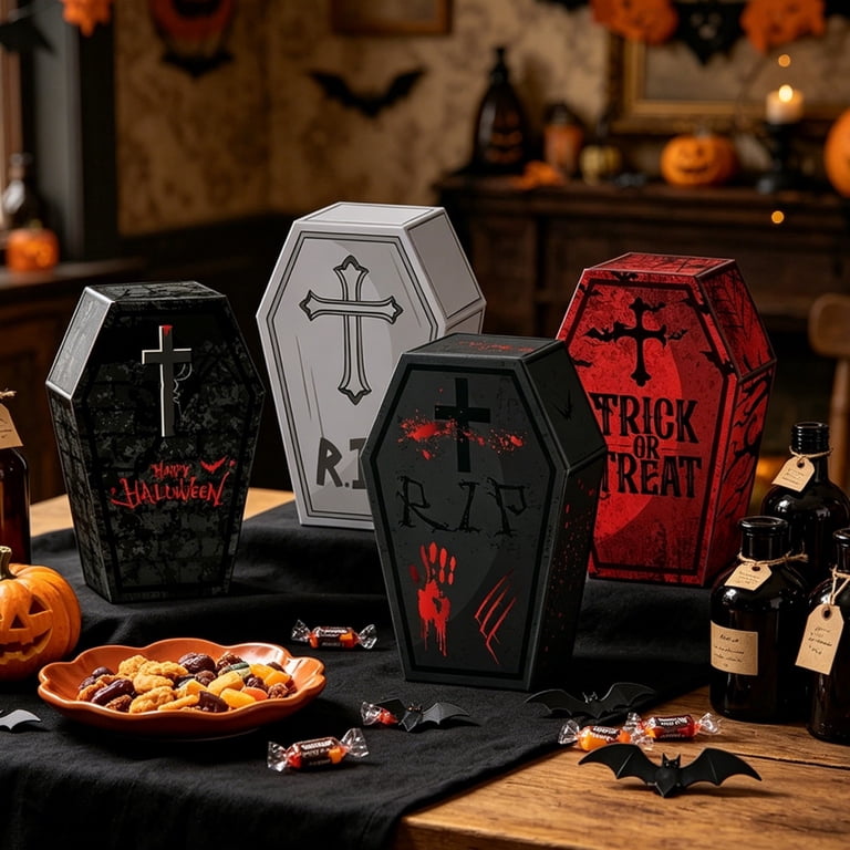 Halloween Candy Boxes Coffin Shape Treat Paper Boxes, Halloween
