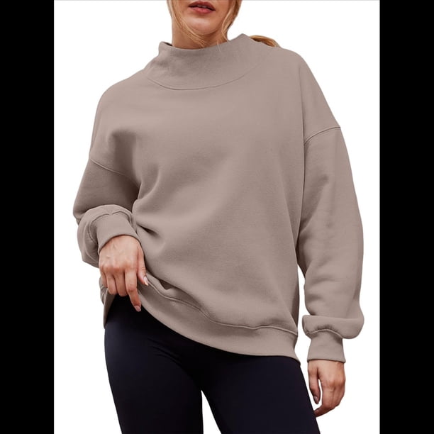 Sudaderas de Gran Tamaño para Mujer, Jersey de Cuello Alto, Sudaderas con Capucha de Larga, Tops, Conjuntos de Moda de Otoño, Ropa. Color Café L