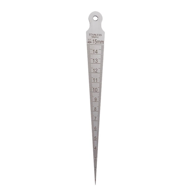 Calibre de inspección de soldadura cónico métrico de acero inoxidable de 0 a 15 mm (plateado, grueso y delgado).