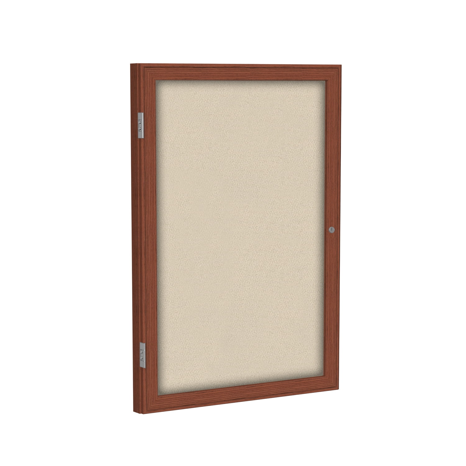 PWC12418F90 Ghent 1 Door Enclosed Fabric Bulletin Boards with Cherry Wood Frame Wall Mounted