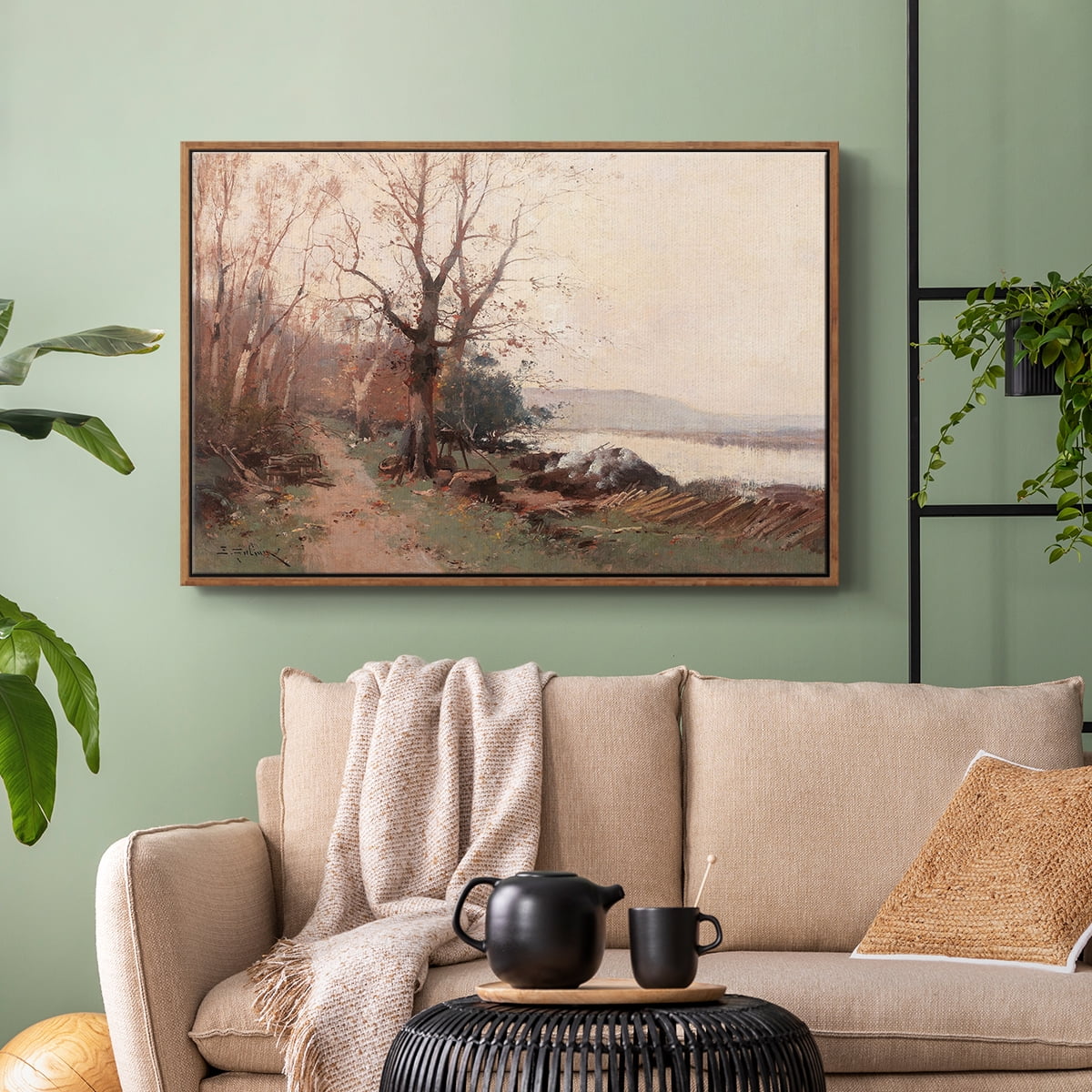 Vintage Landscape-CCCLVIII By Wexford Home Framed in Walnut Wood Gallery Wrapped Canvas 27 in. x 41 in.