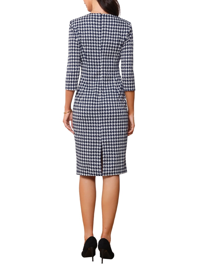 houndstooth bodycon dress Inspire Chic for Women's 3/4 Sleeve Elegant Cinched Waist Dress L Grey, Size: Large, Black Ivory Beaded Tulle Ball Mini dress This stylish dress features Color:Blue/Brown colorful wedding dress