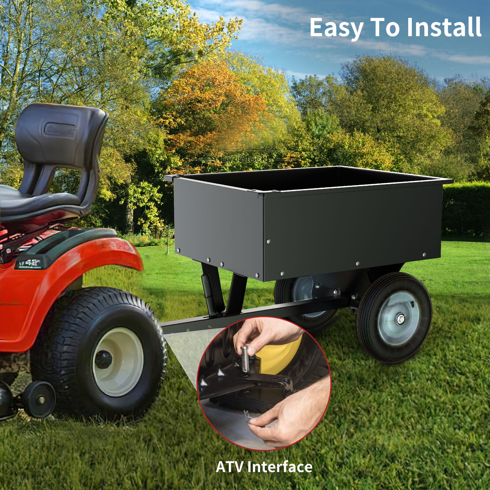 RVNI 350LB Capacity Dump Cart Trailer Tow Behind Lawn Steel for Lawn Tractor & ATV UTV With Wheels Black