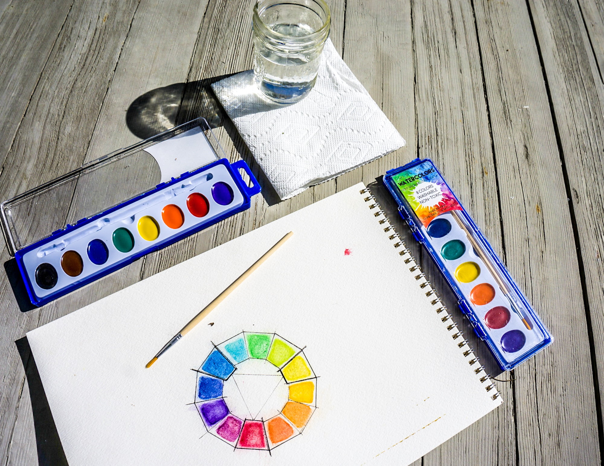 36 Sets of Watercolor Paint Packs with Wood Brushes in 8 Washable Colors