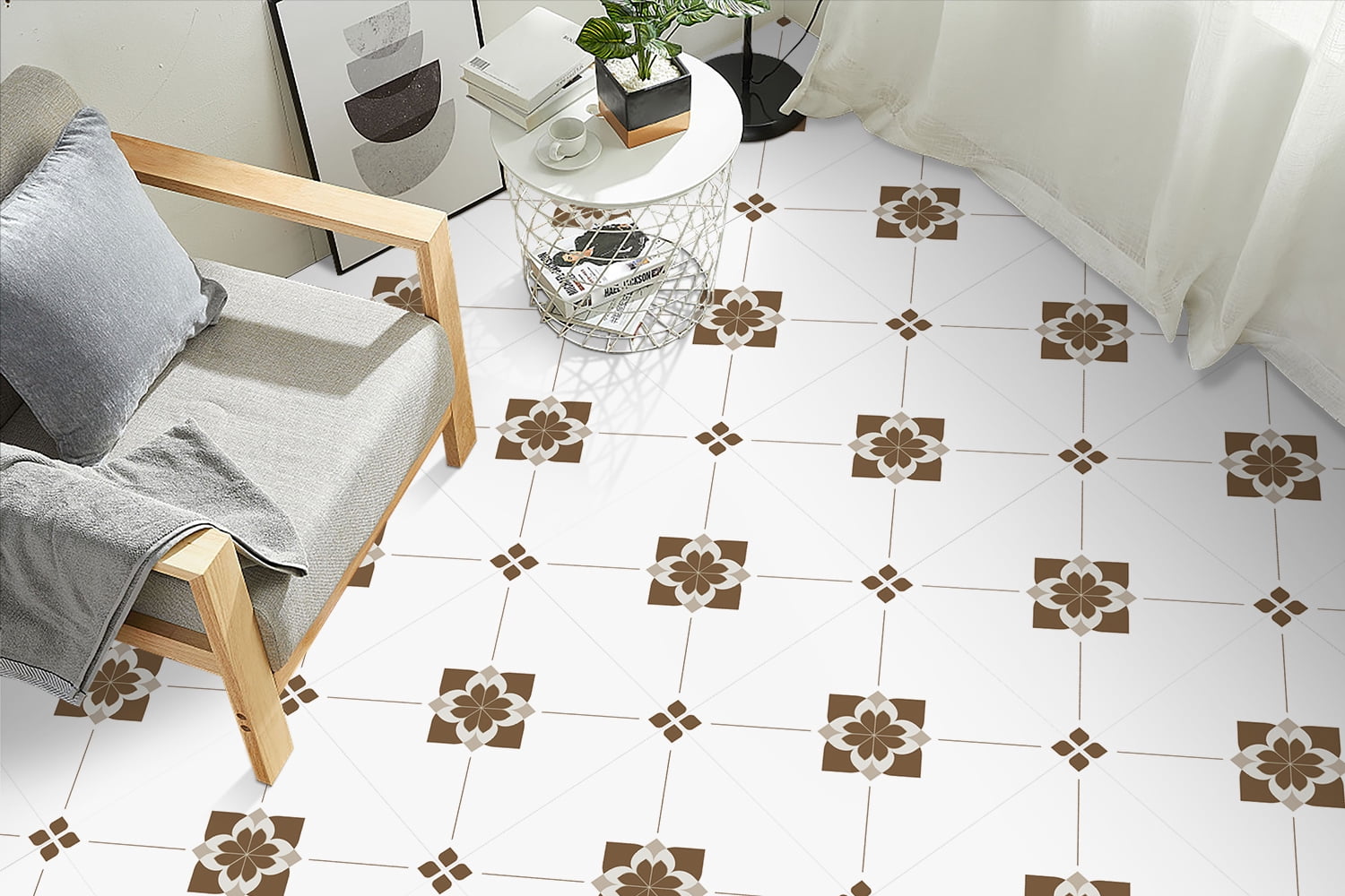 DEWOO 10 Sheet Peel and Stick Floor Tile, Vinyl Flooring, Waterproof DIY Flooring for Bathroom, Kitchen, Fireplace, Stairs, Bedrooms, Wall, Pantry Room 12"x 12"