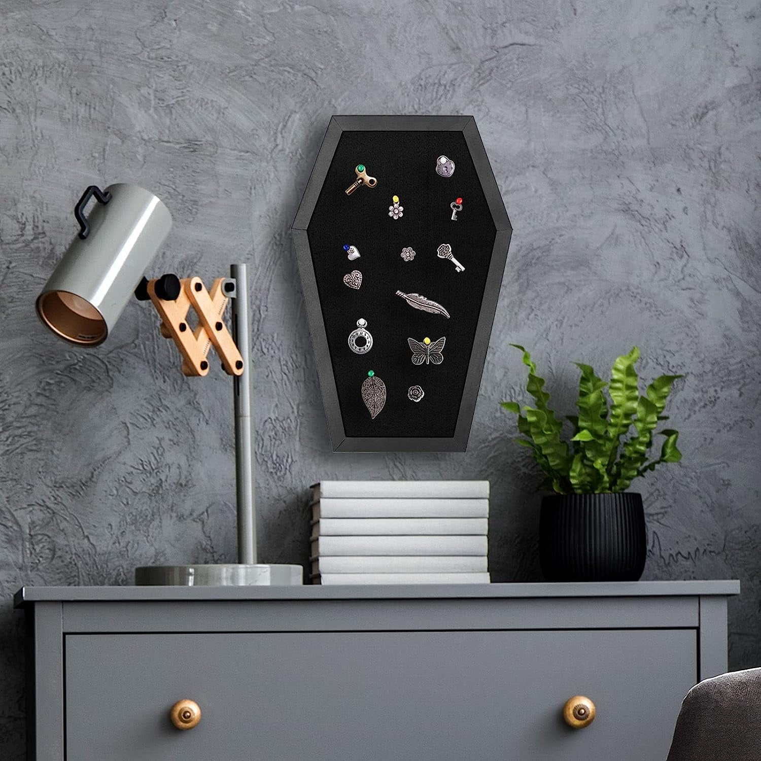 Gothvanity Coffin Pin Display Board - Wooden Felt Bulletin Board for Table Top or Wall - Gothic Decor for Home, Office and School - 17 x 11 Inches - Black