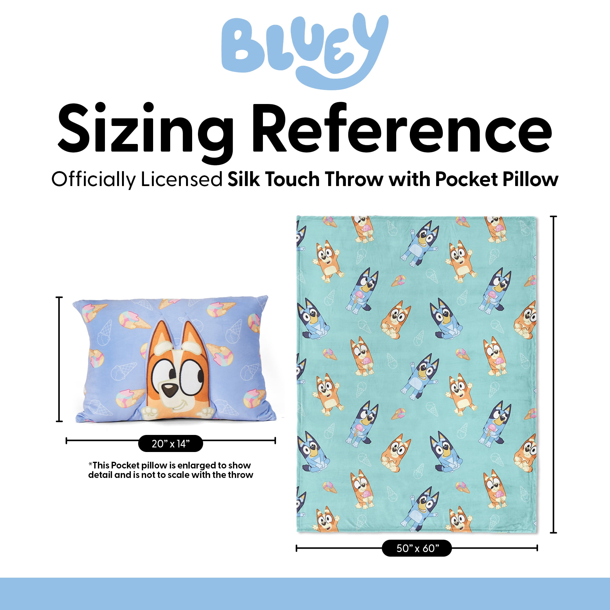Bluey Bingo Joy Silk Touch Throw Blanket 50X60 inches with Plush Pocket Pillow 14X20 inches – Ultra Soft Plush Character Pillow for Kids